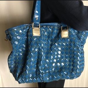Michael Kors teal woven leather tote bag